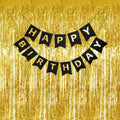 Propsicle Golden Foil Curtains With Black Happy Birthday Banner, Pack Of 3