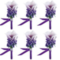 Febou Calla Lily Boutonniere Men Wedding with Pins Set of 6, Handmade Picasso Calla Lily Groom Groomsman Boutonniere for Wedding