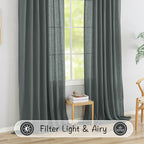 120 Inches Extra Long Linen Curtain Panels Pair Living Room Back Tab Farmhouse Light Filtering Semi Sheer Boho Linen Curtains 10 Ft Long Floor To Ceiling Large Window Patio Sliding Door,Charcoal Grey