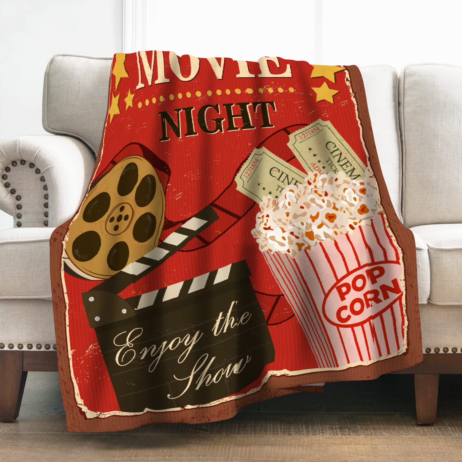 Levens Movie Theme Blanket Gifts For Women Girls Boys, Popcorn Cinema Print Decoration For Home Bedroom Living Room All Seasons,