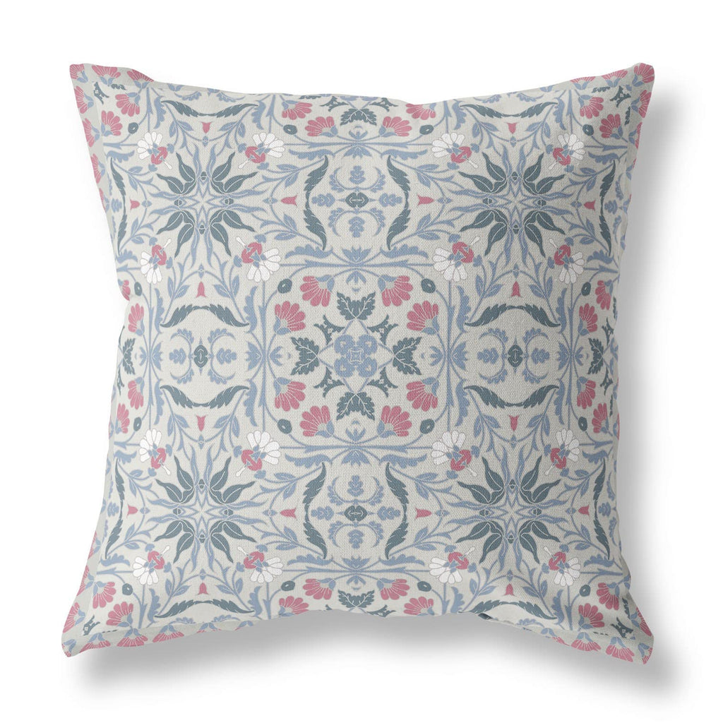 HomeRoots Gray Green Pink Broadcloth 20â€ Pink Gray Paisley Indoor Outdoor Throw Pillow