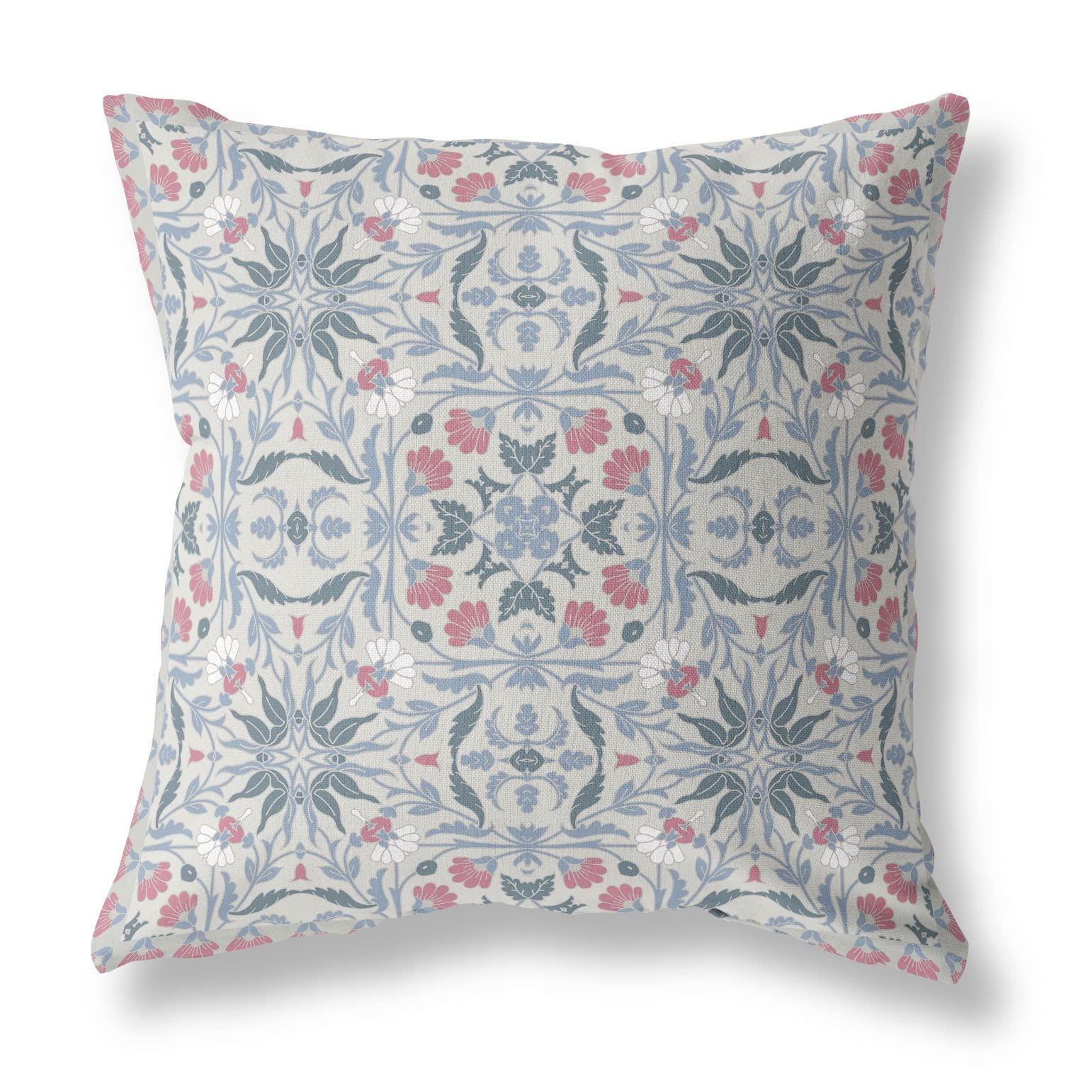 HomeRoots Gray Green Pink Broadcloth 20â€ Pink Gray Paisley Indoor Outdoor Throw Pillow
