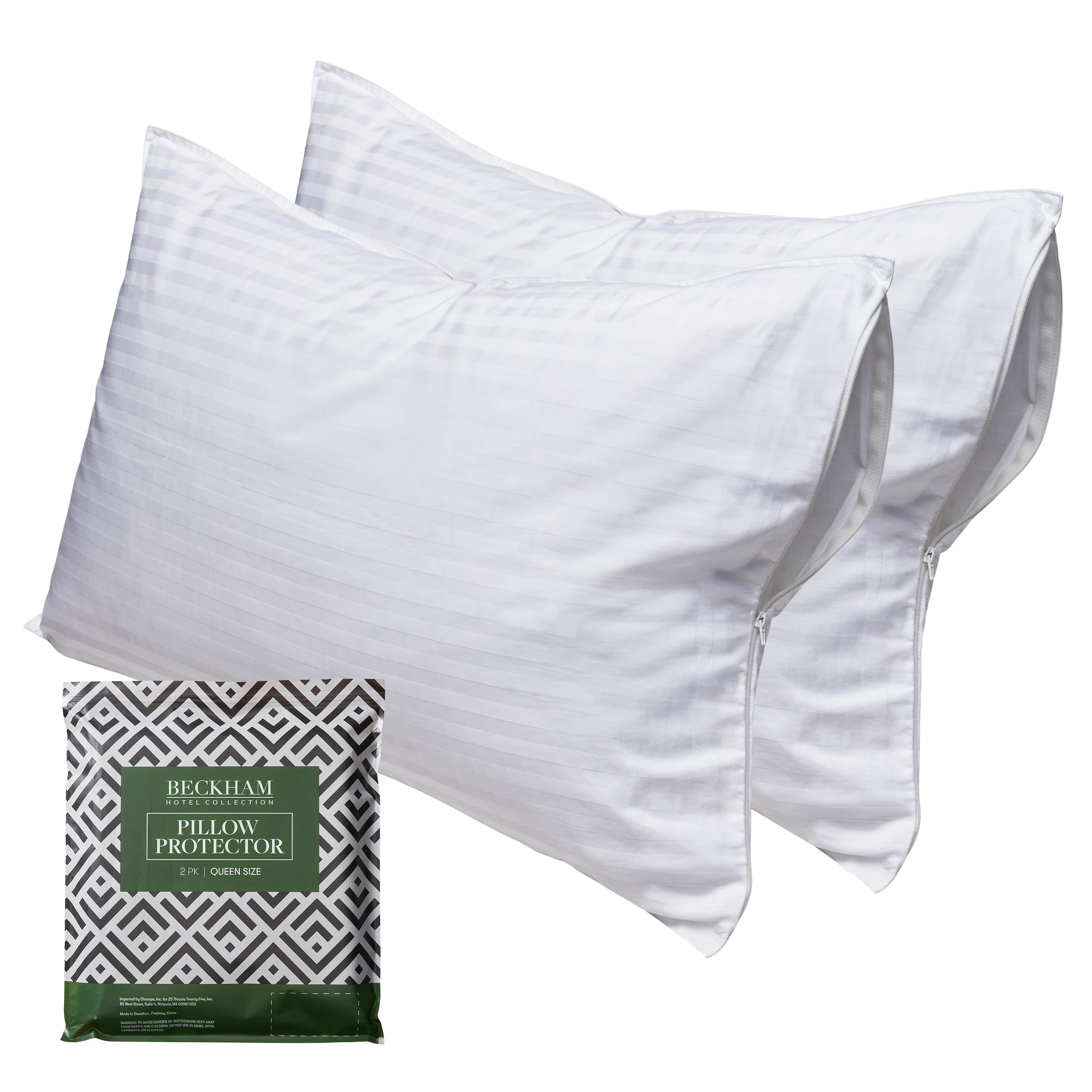 Beckham Hotel Collection Queen Size White Pillow Protector With Zipper Set Of 2, Soft And Breathable Cotton Pillow Protector Cov