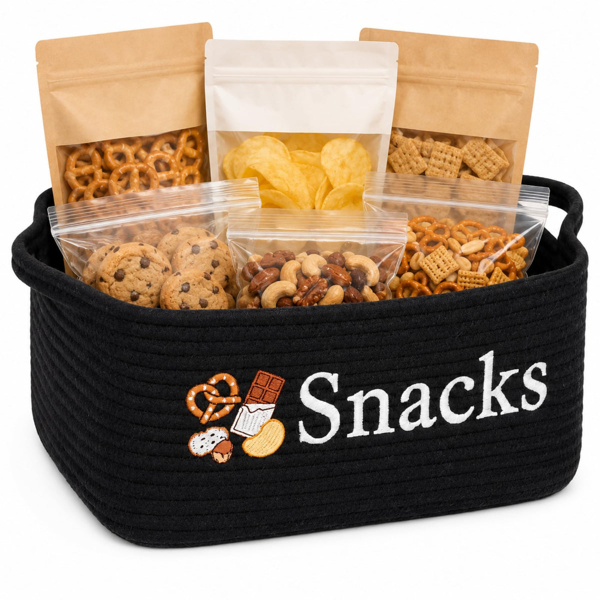 Novabright Snack Basket with Handles, Cotton Rope Bin 15.7x11.8x7.9