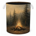 Billaion Vintage Forest Campfire Laundry Basket,Camping Theme Rustic Wilderness Pine Tree Laundry Hamper Waterproof Collapsible 