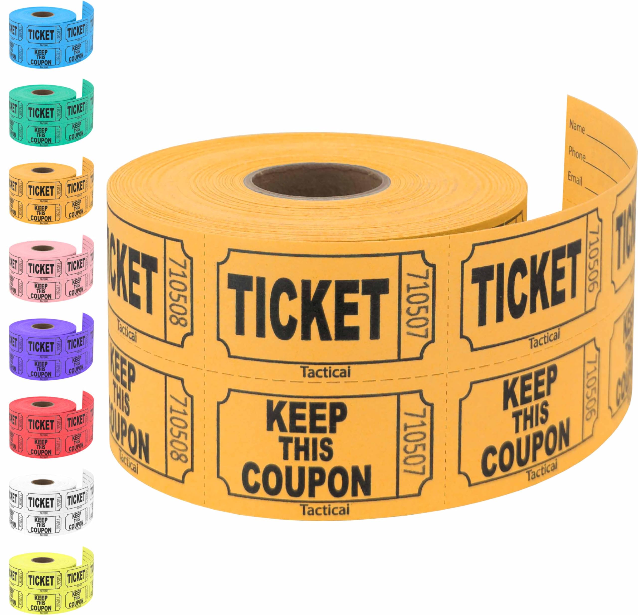Tacticai 500 Raffle Tickets, Orange (8 Color Selection), Double Roll, Ticket For Events, Entry, Class Reward, Fundraiser & Prize