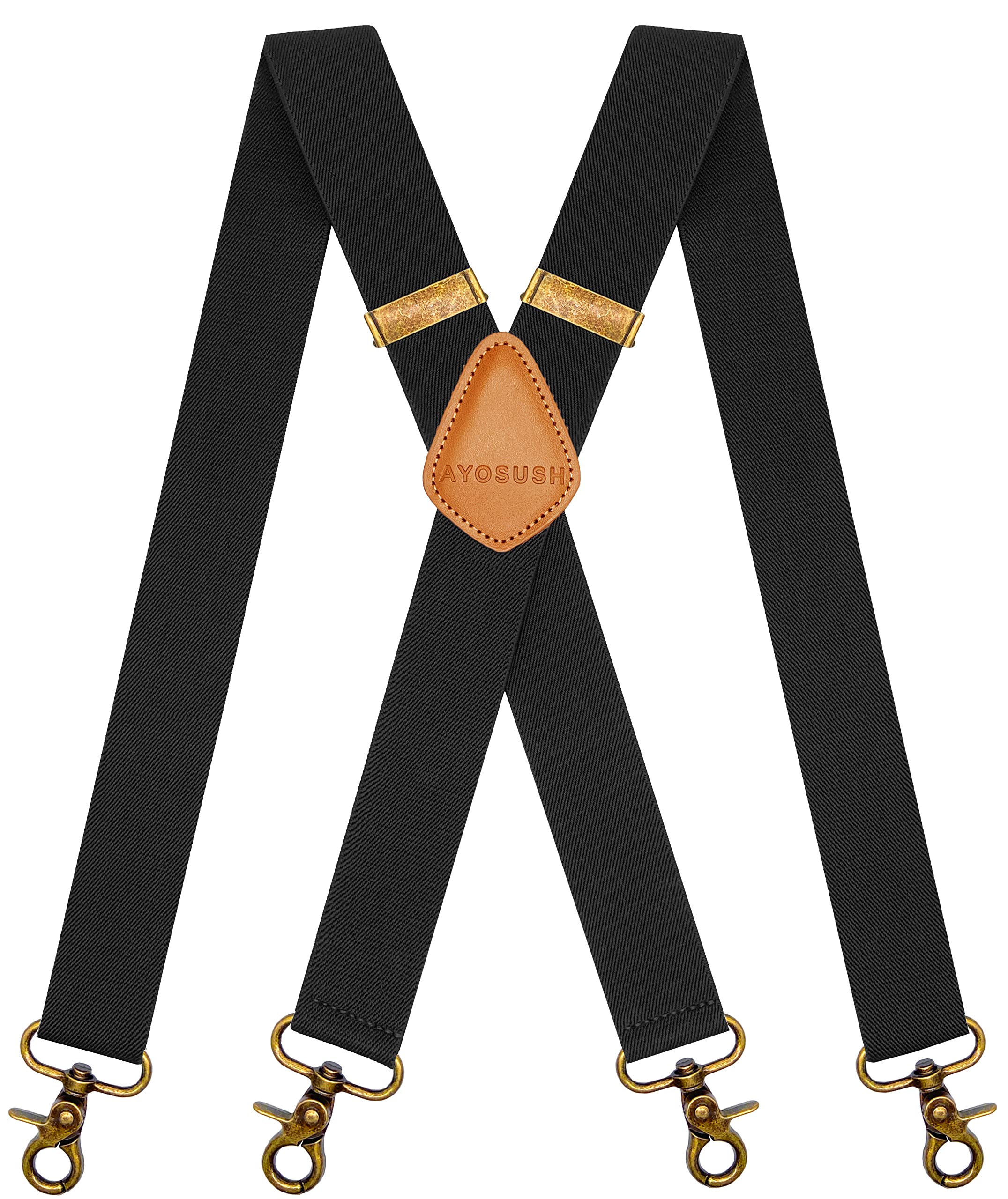 Ayosush Suspenders For Men Swivel Snap Hooks Black Elastic Formal Heavy Duty Braces Big And Tall