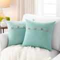 Meekio Set Of 2 Aqua Square Pillow Covers 18 X 18 Summer Beach Pillow Covers With Coconut Buttons For Sofa Couch Living Room Bed