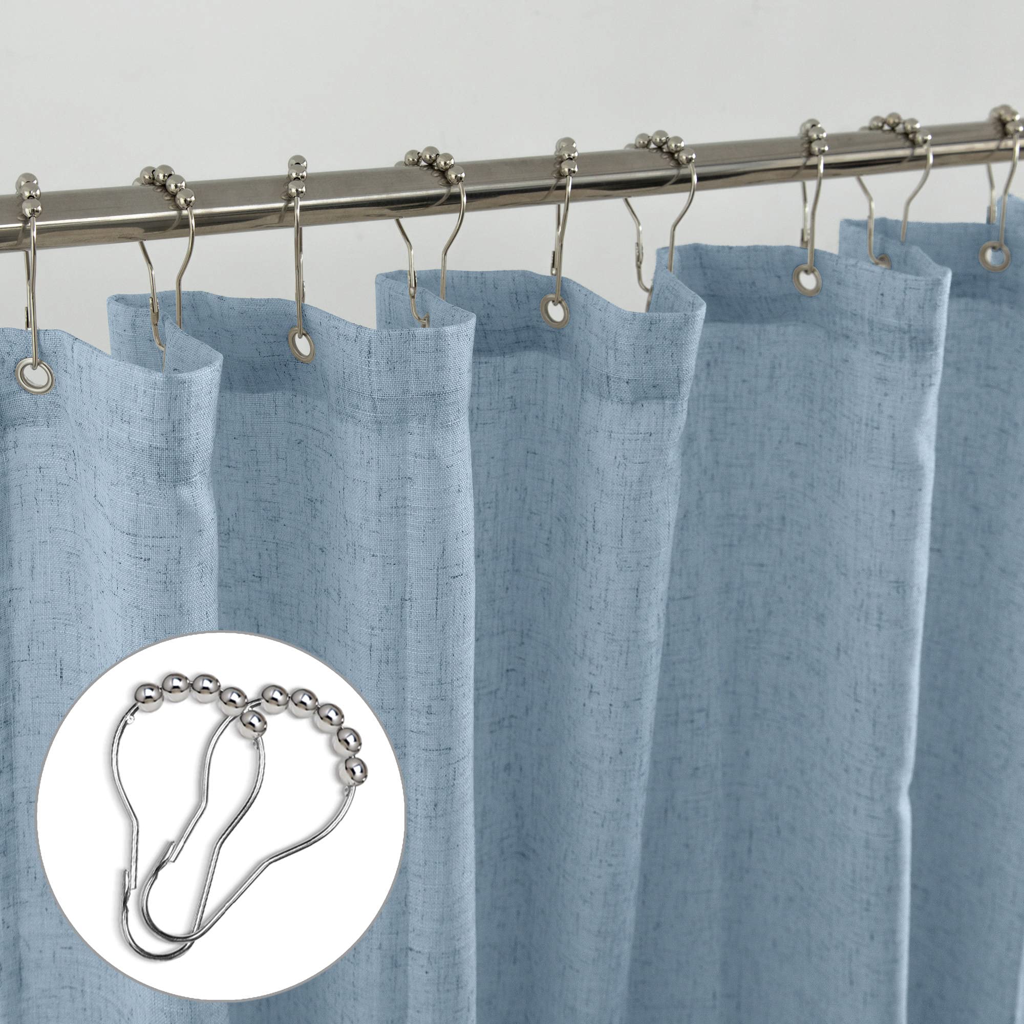 Koufall Stone Blue Waterproof Linen Fabric Shower Curtain For Bathroom 72X80 Inches Long