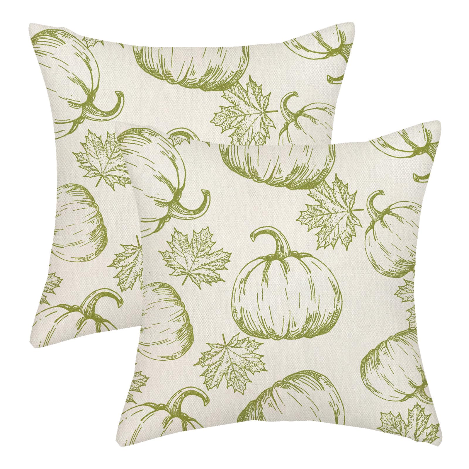 Fall Pillow Covers 18X18 Sage Green Pumpkin Decor Throw Pillows Case For Couch Maple Leaves Autumn Harvest Thanksgiving Farmhous