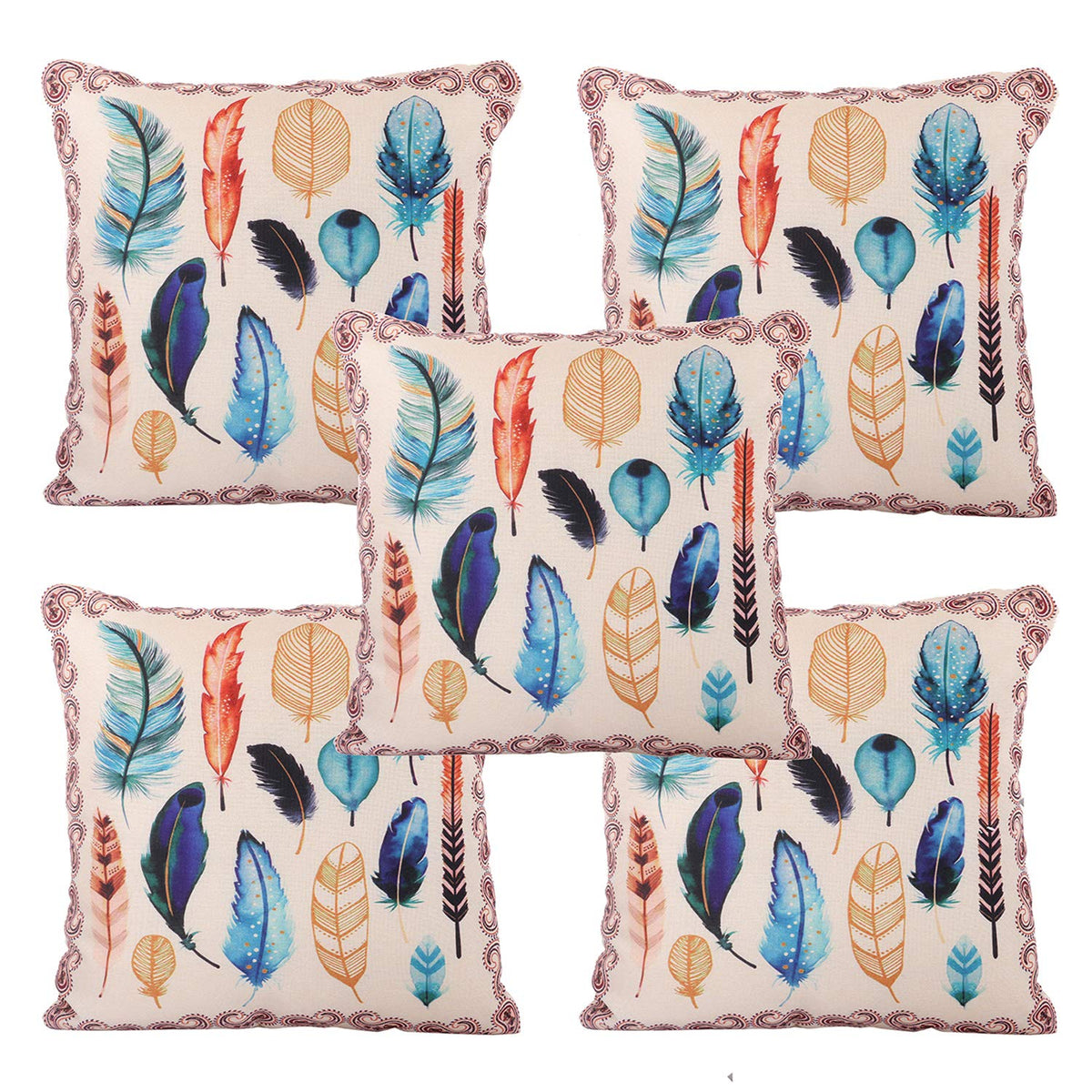 Heart Home Wings Design 5 Pieces Cotton Cushion Cover  16X16(Cream)  Cthh3759
