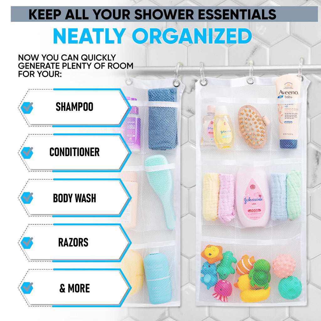 Handy Laundry Shower Curtain Bathroom Organizer -9 Pockets- Perfect For Organizing Home Bath, Your Toiletries And Kid'S Toys In