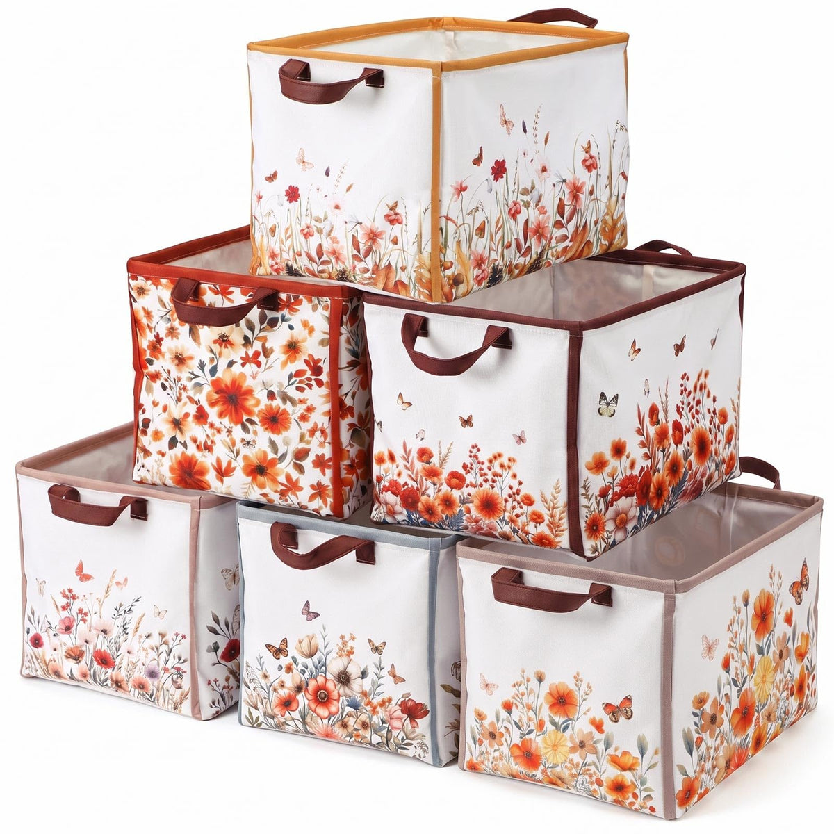 Fourluoo 6 Pack Fall Floral Storage Basket with Handles Foldable