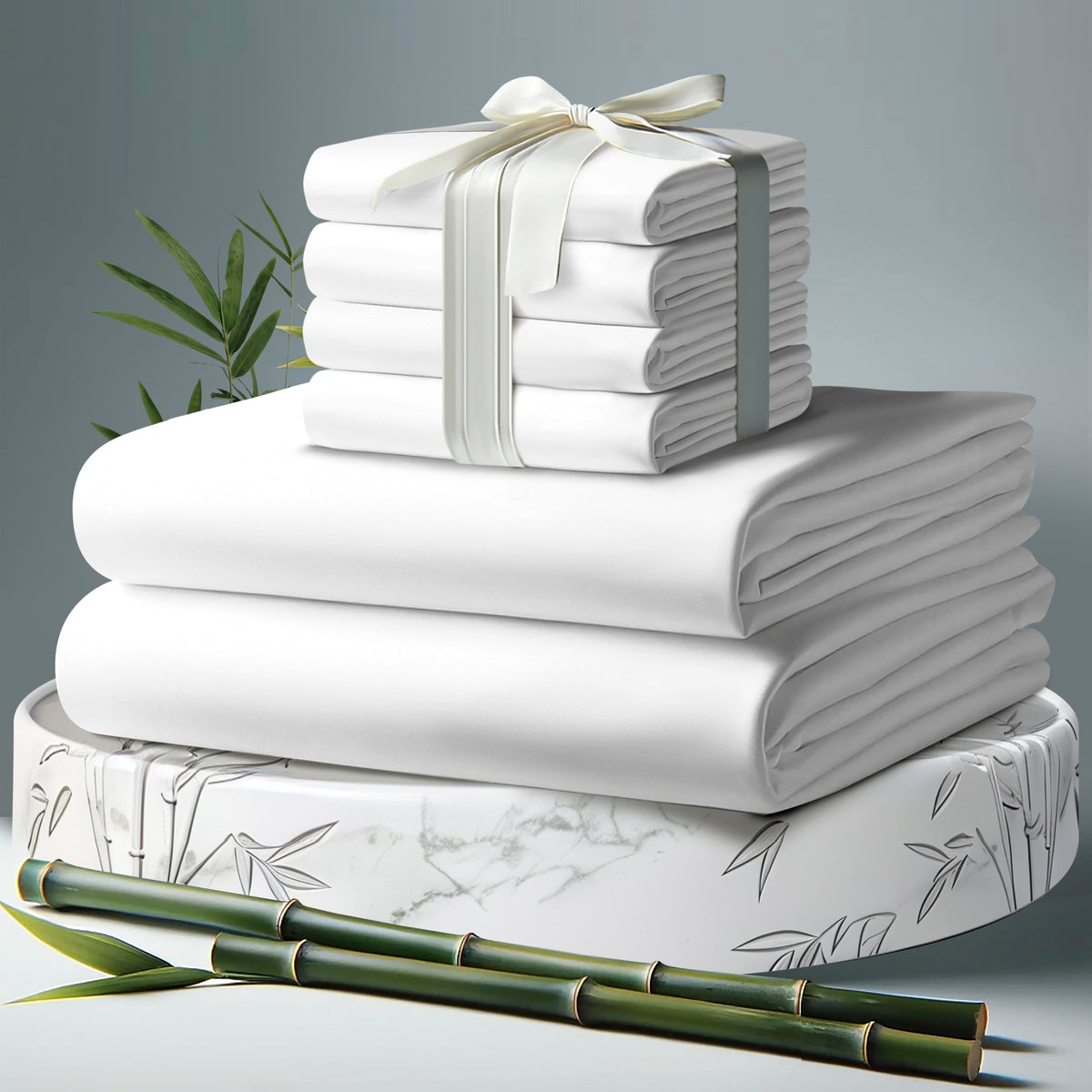 Decolure 100% Organic Viscose Derived From Bamboo Sheets Full Size 6Pcs - Ultra Soft & Luxuriously Cooling, 17'' Deep Pocket, Do