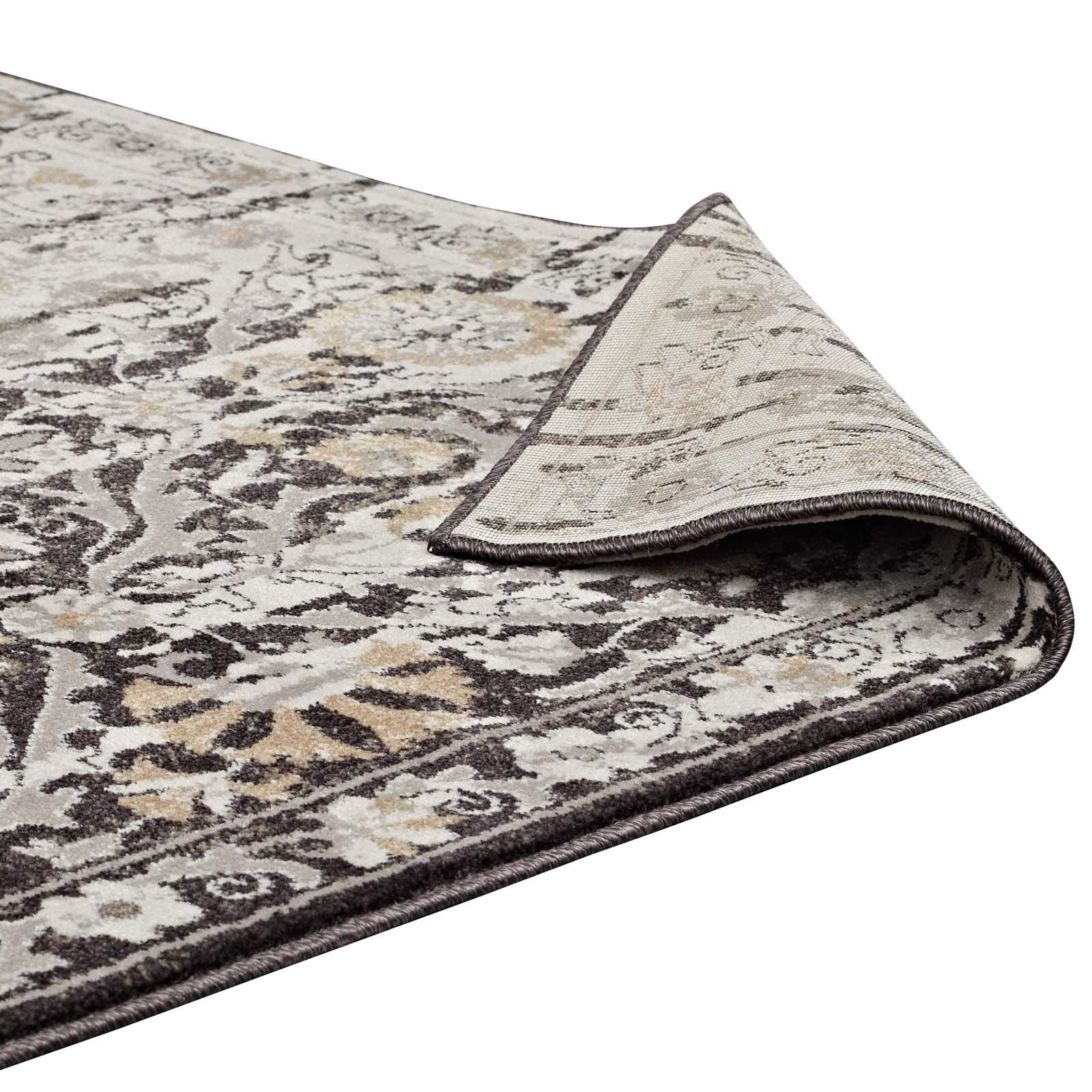 Modway Ganesa Distressed Diamond Floral Lattice 5X8 Area Rug In Black And Beige