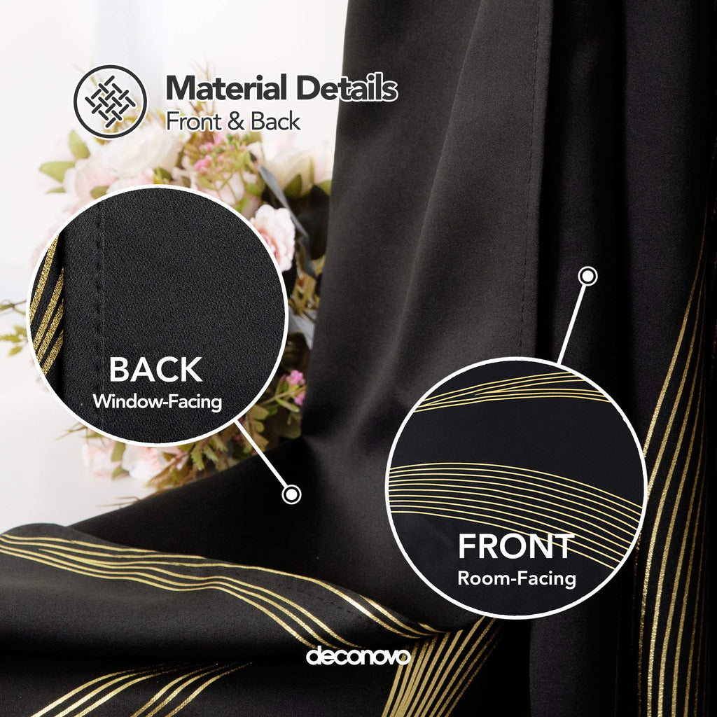 Deconovo Room Darkening Blackout Curtains, Wave Foil Printed Energy Saving Curtainsfor Living Room, Light Silver Grey, 52X45 Inc