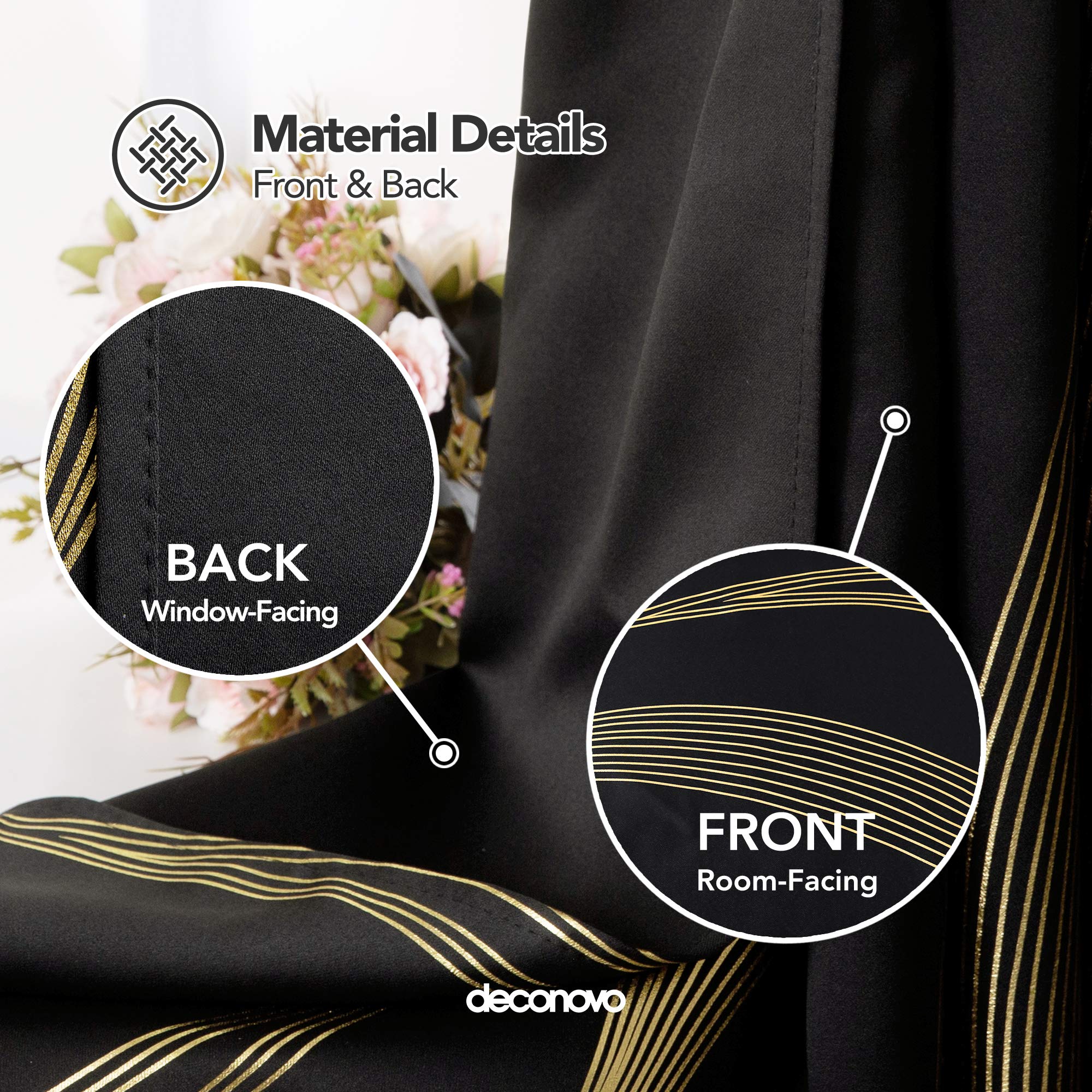 Deconovo Room Darkening Blackout Curtains, Wave Foil Printed Energy Saving Curtainsfor Living Room, Light Silver Grey, 52X45 Inc
