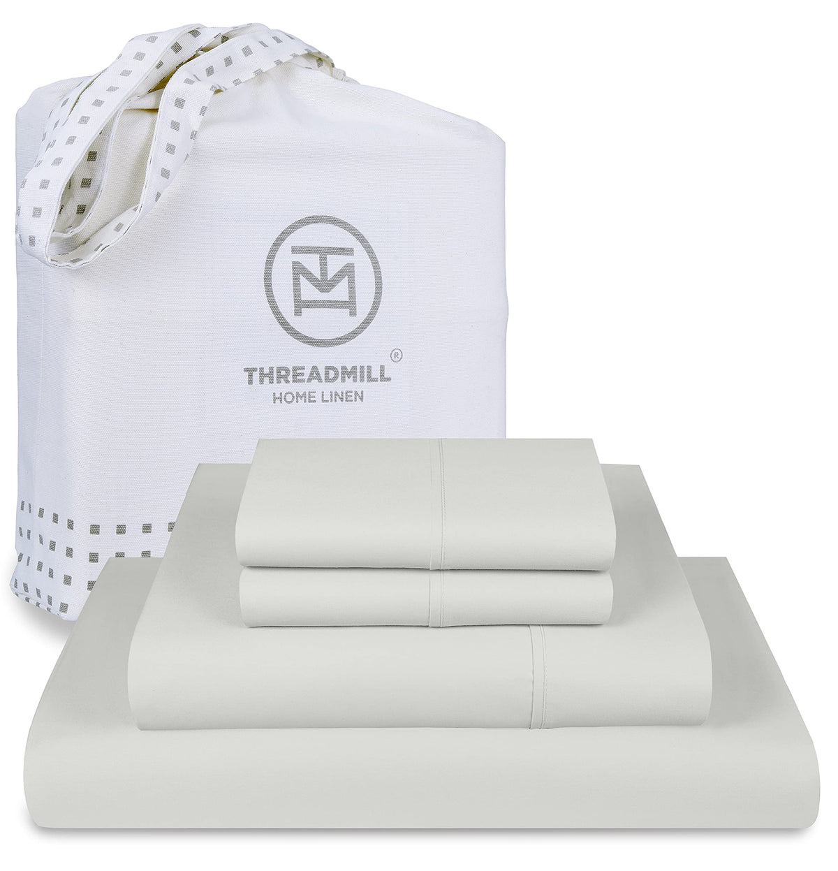 Threadmill Luxury Supima Cotton Sheets, Luxury 1200 Thread Count Soft 100% Cotton Sheets For Queen Size Bed, 4 Pc Light Grey Bed