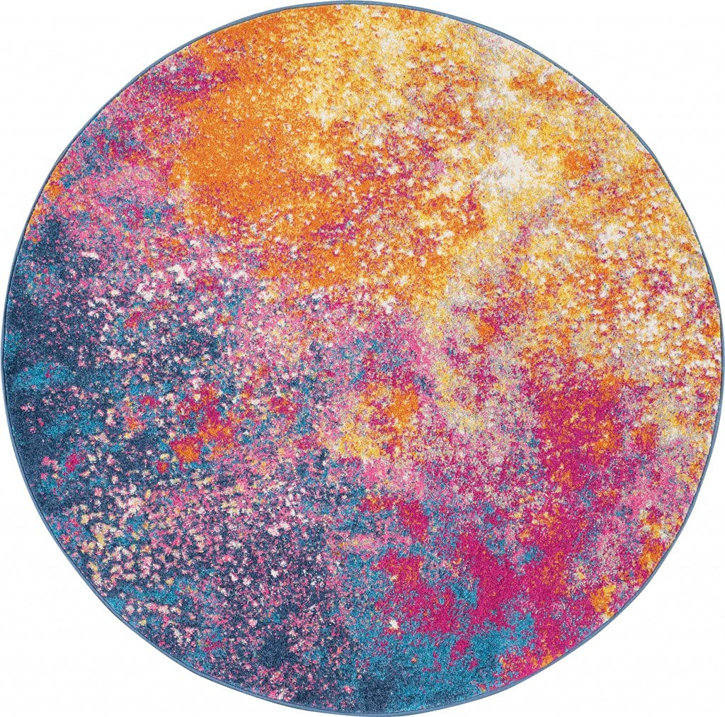 HomeRoots 100% Polypropylene 4’ Round Abstract Brights Sunburst Area Rug