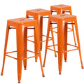 Flash Furniture Lily 4 Pack Commercial Grade 30 High Backless Orange Metal Indoor-Outdoor Barstool with Square Seat