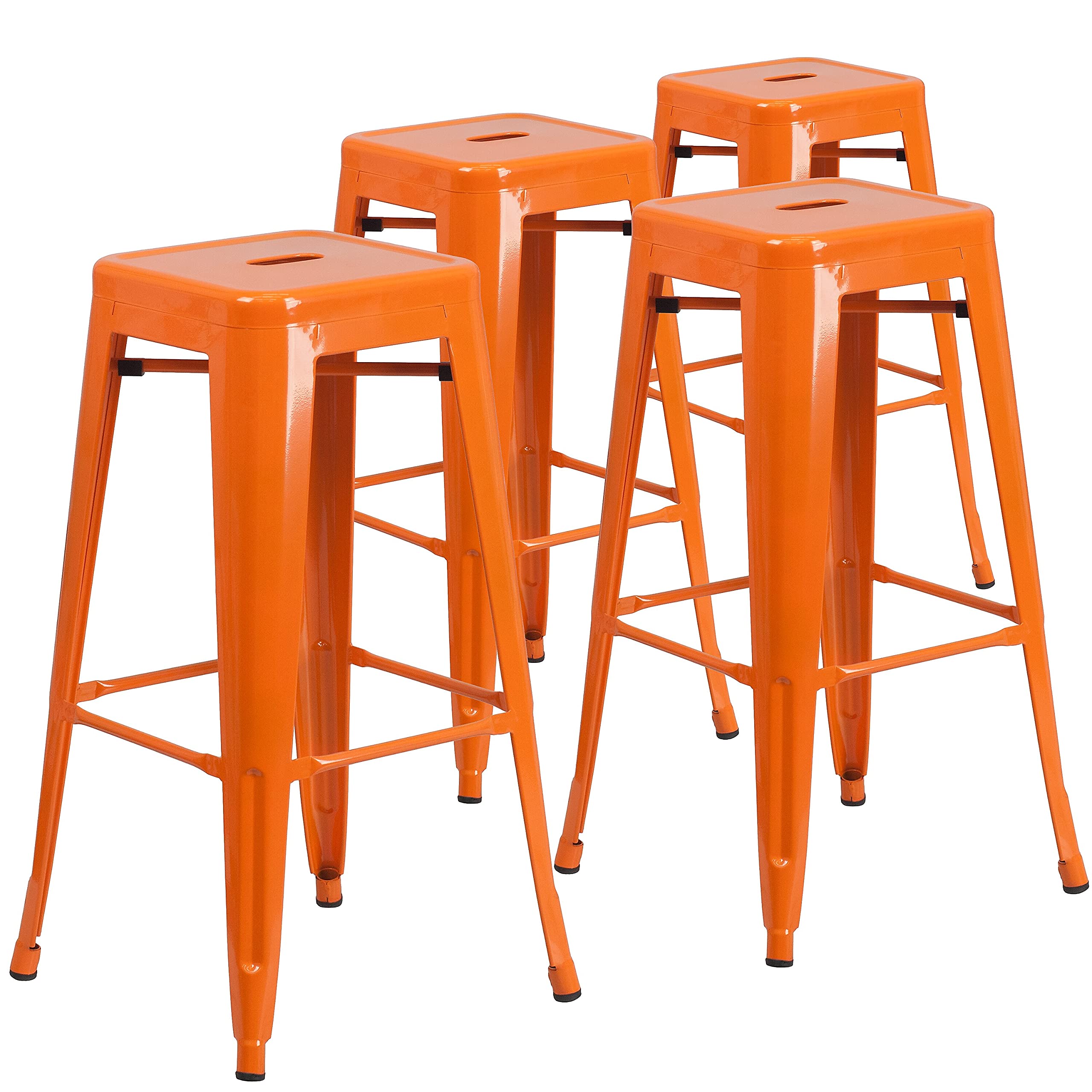 Flash Furniture Lily 4 Pack Commercial Grade 30 High Backless Orange Metal Indoor-Outdoor Barstool with Square Seat
