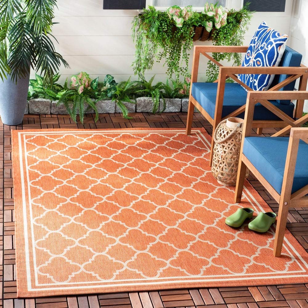 Safavieh Courtyard Collection 2' X 3'7' Green/Beige Cy6918 Trellis Indoor/ Outdoor Waterproof Easy Cleaning Patio Backyard Mudr