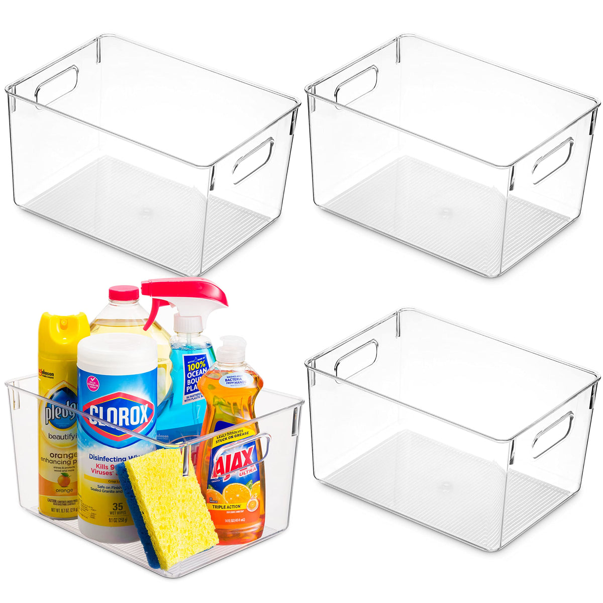 Pack Of 4 Plastic Kitchen Organization Pantry Storage Bins - Fridge Organizer Household Food Baskets for Countertops, Cabinets, 