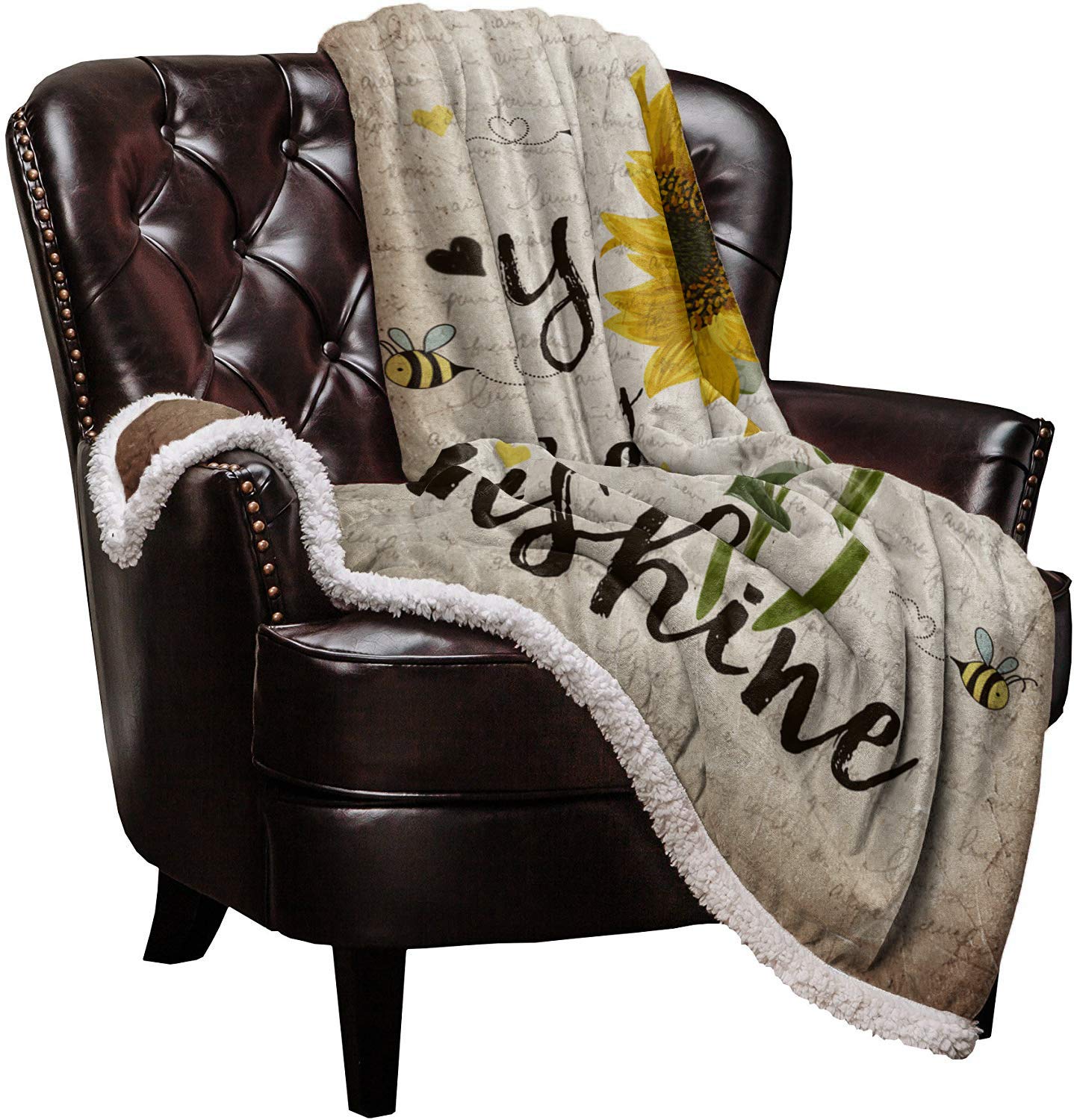 Sherpa Fleece Blanket,You Are My Sunshine Rustic Sunflower Bees Vintage Bed Blanket Soft Cozy Luxury Blanket 40'X50',Fuzzy Thi