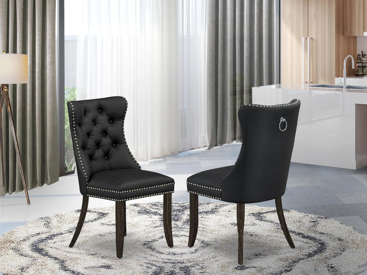 East West Furniture Dap7F12 Dallas Parson Chairs - Button Tufted Nailhead Dark Gray Polyester Fabric Padded Dining Chairs, Set Of 2, Distressed Jacobean
