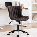 Younike Brown Ergonomic Home Office Desk Chair With Wheels Comfy Armless Vanity Chair With Back Modern Leather Upholstered Rolli