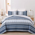 Wongs Bedding Boho Quilt Set Full Size, Navy Blue Bohemian 3 Pieces Quilt Sets, Lightweight Microfiber Bedspread Coverlet Beddin