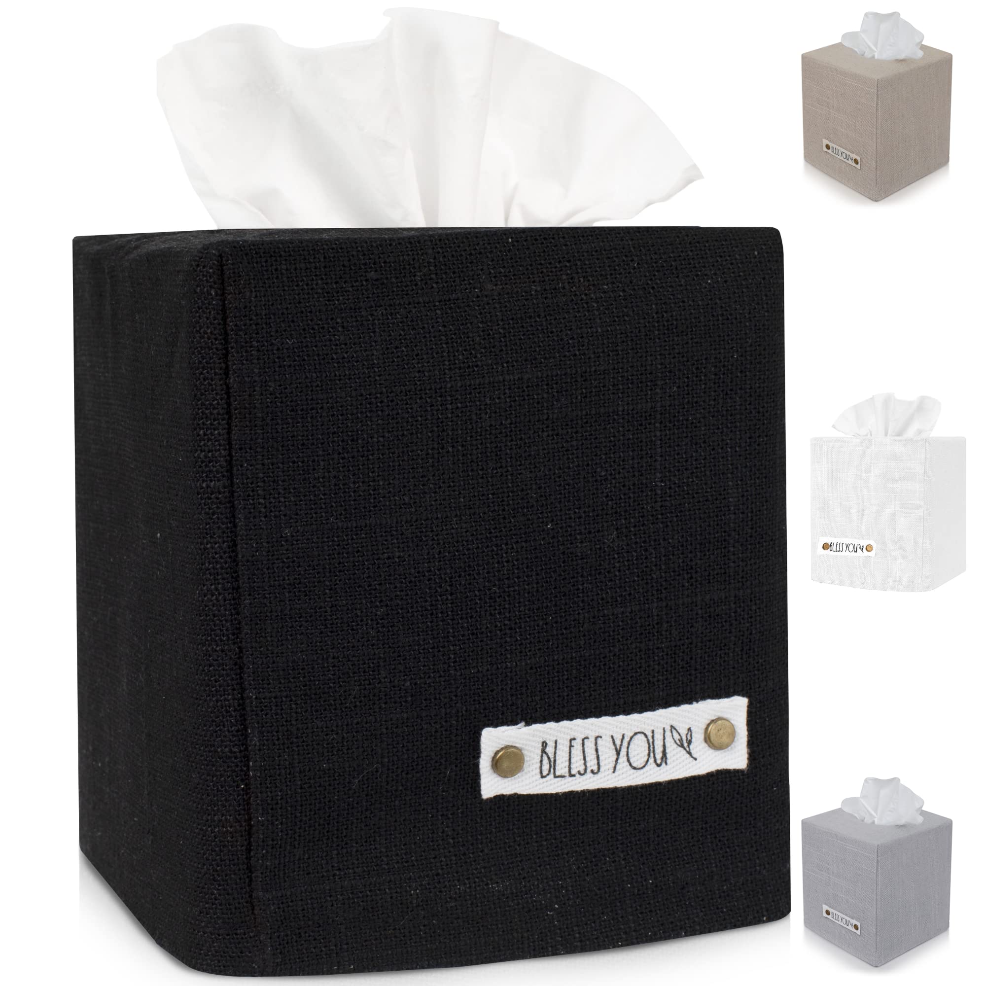 Stylish Tissue Box Cover - This Black Linen Holder Instantly Covers Your Square Tissue Boxes - The Perfect Cube Cover for Your B