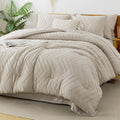 Litanika Queen Comforter Set With Sheets Beige - 7 Pieces Bed In A Bag Queen Chevron Tufted Complete Beddding Sets With Comforte