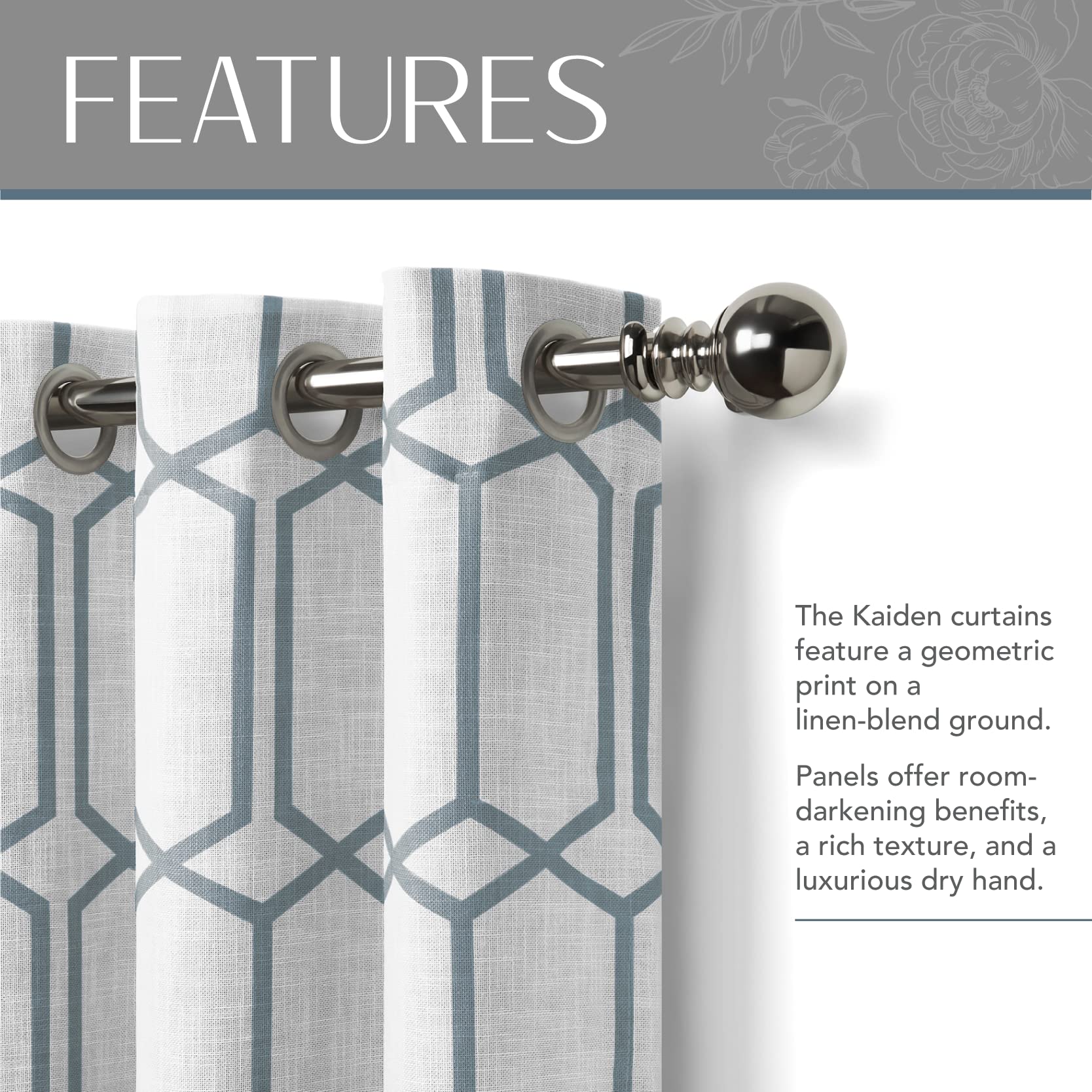 Elrene Home Fashions Kaiden Geometric Room-Darkening Window Curtain, Single Panel, 52'' W X 84'' L (1 Panel), Slate Blue