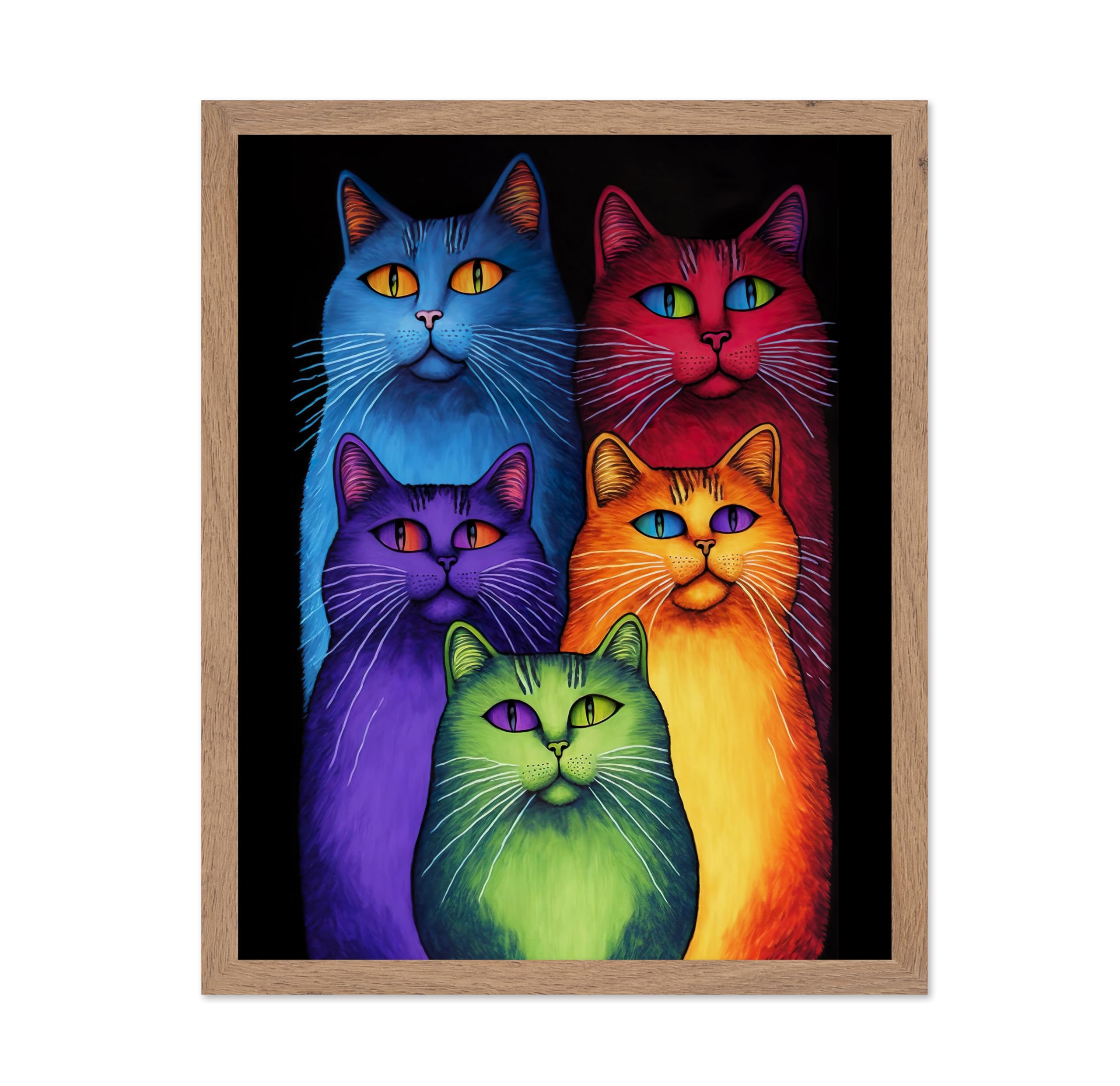 Poster Master Rainbow Cats Poster - Colorful Cats Print - Cat Art - Chic Gift for Cat Owner, Animal Lover, Veterinarian - Vibran