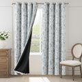 Jinchan Blue Floral Blackout Curtains For Bedroom 96 Inches Long, Blue Flower Patterned Curtains Blackout Thermal Insulated 100%