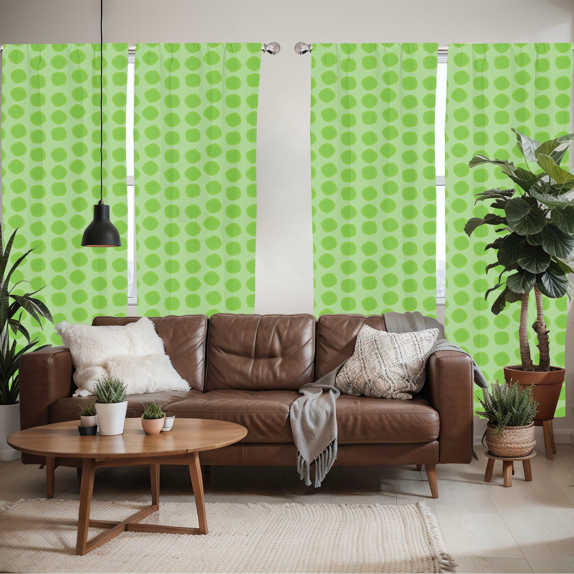 Ambesonne Lime Green Window Curtains Pack Of 2, Simplistic Formless Geometric Shapes In Different Shades Theme, Lightweight Set