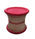 Egharonda Bamboo (Sarkanda) Pure Handmade Mudda Stool | Red (Set Of 1) 14X13 Inches