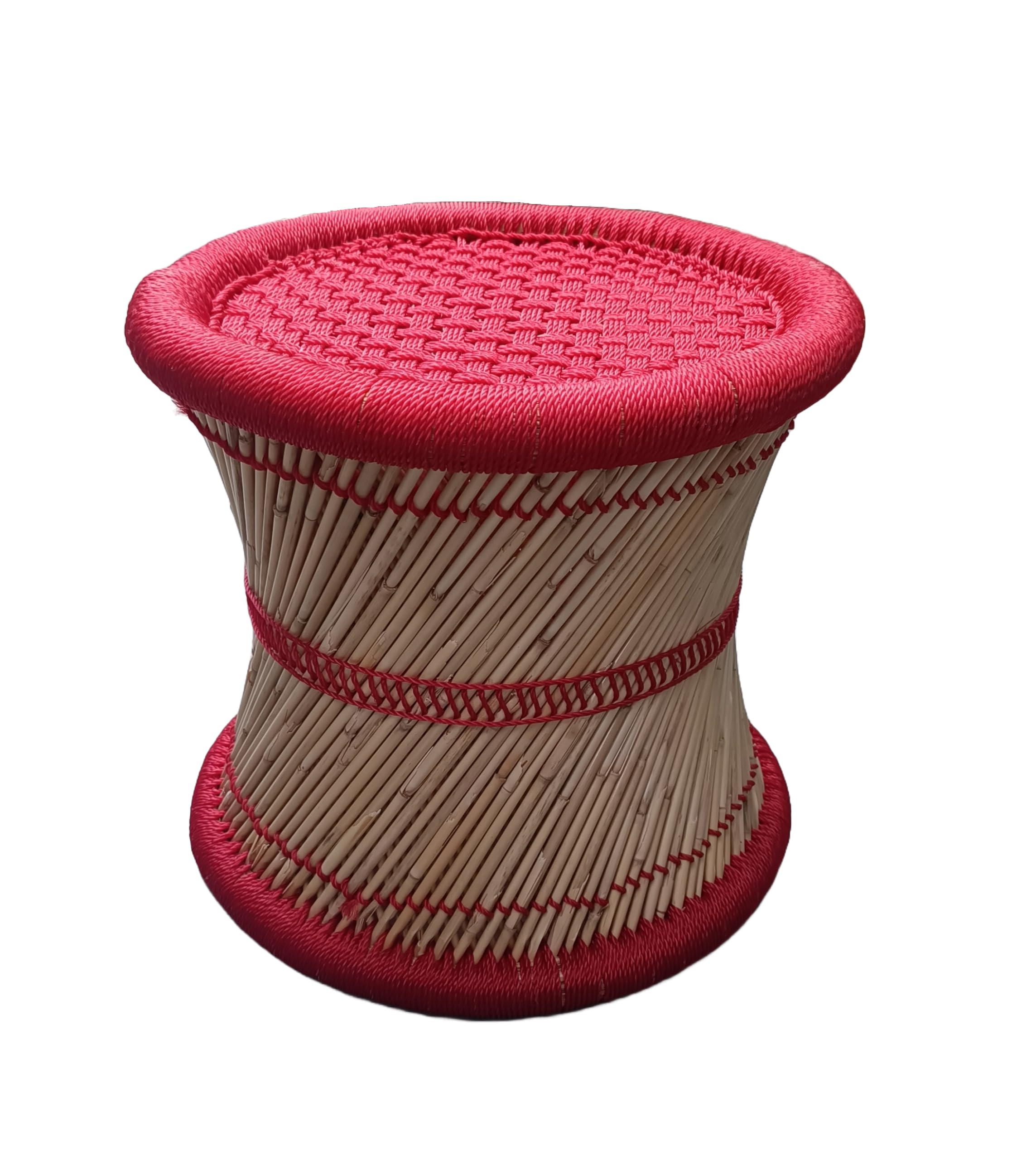 Egharonda Bamboo (Sarkanda) Pure Handmade Mudda Stool | Red (Set Of 1) 14X13 Inches