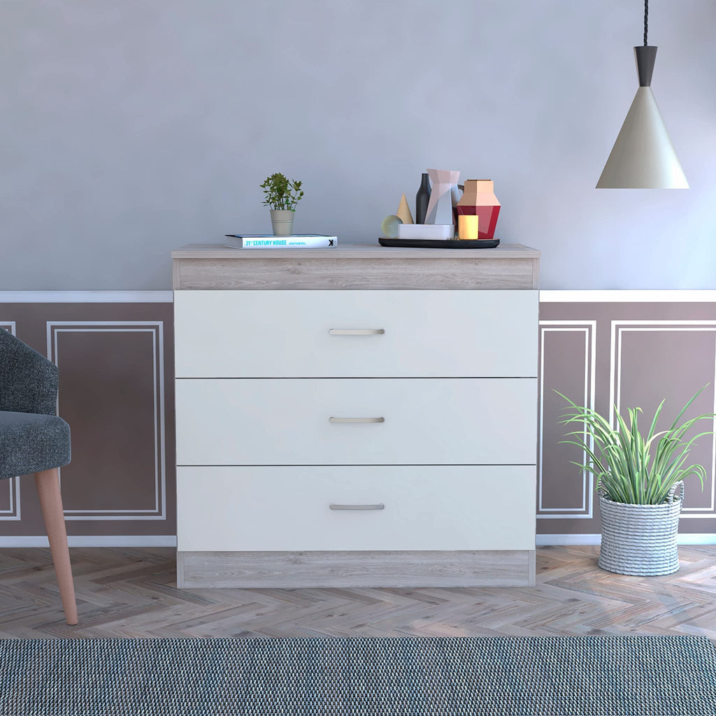HomeRoots Particle Board 29' Light Gray and White Three Drawer Dresser