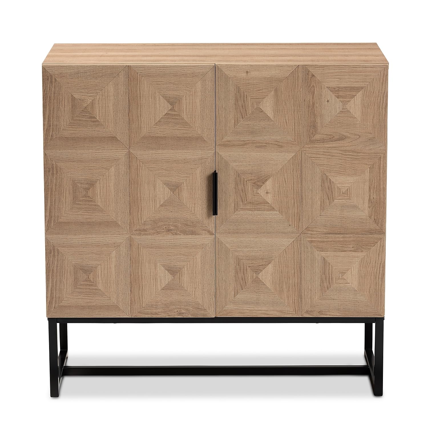 Baxton Studio Darien Modern and Contemporary Natural Brown Finished Wood and Black Metal 2-Door Storage Cabinet