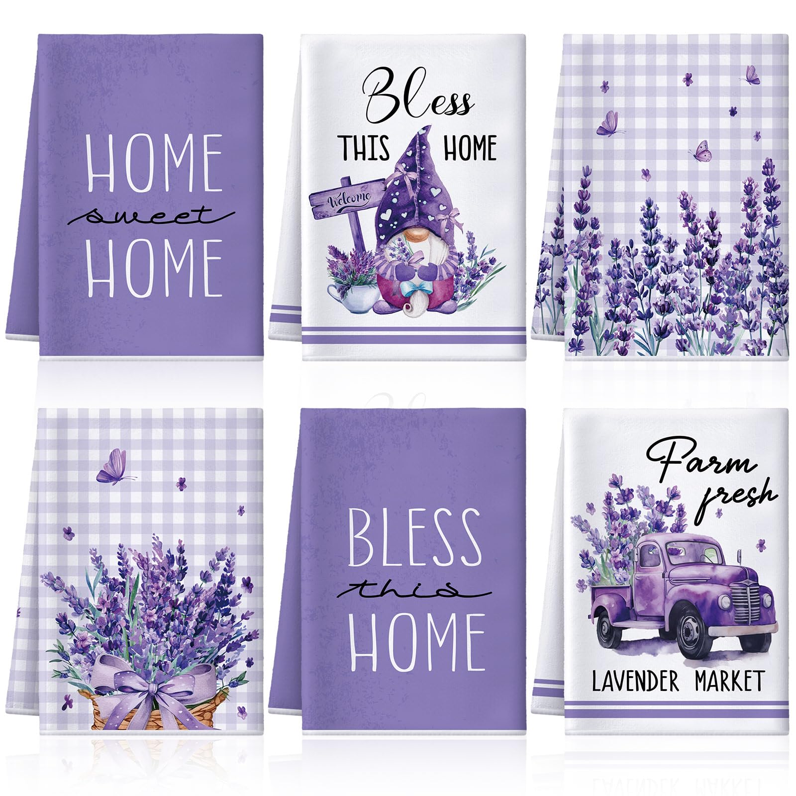 VitalCozy 6 Pcs Lavender Summer Kitchen Towel Set Funny Housewife Farmhouse Rustic Bath Hand Towel for Holiday Bathroom Gift, 24