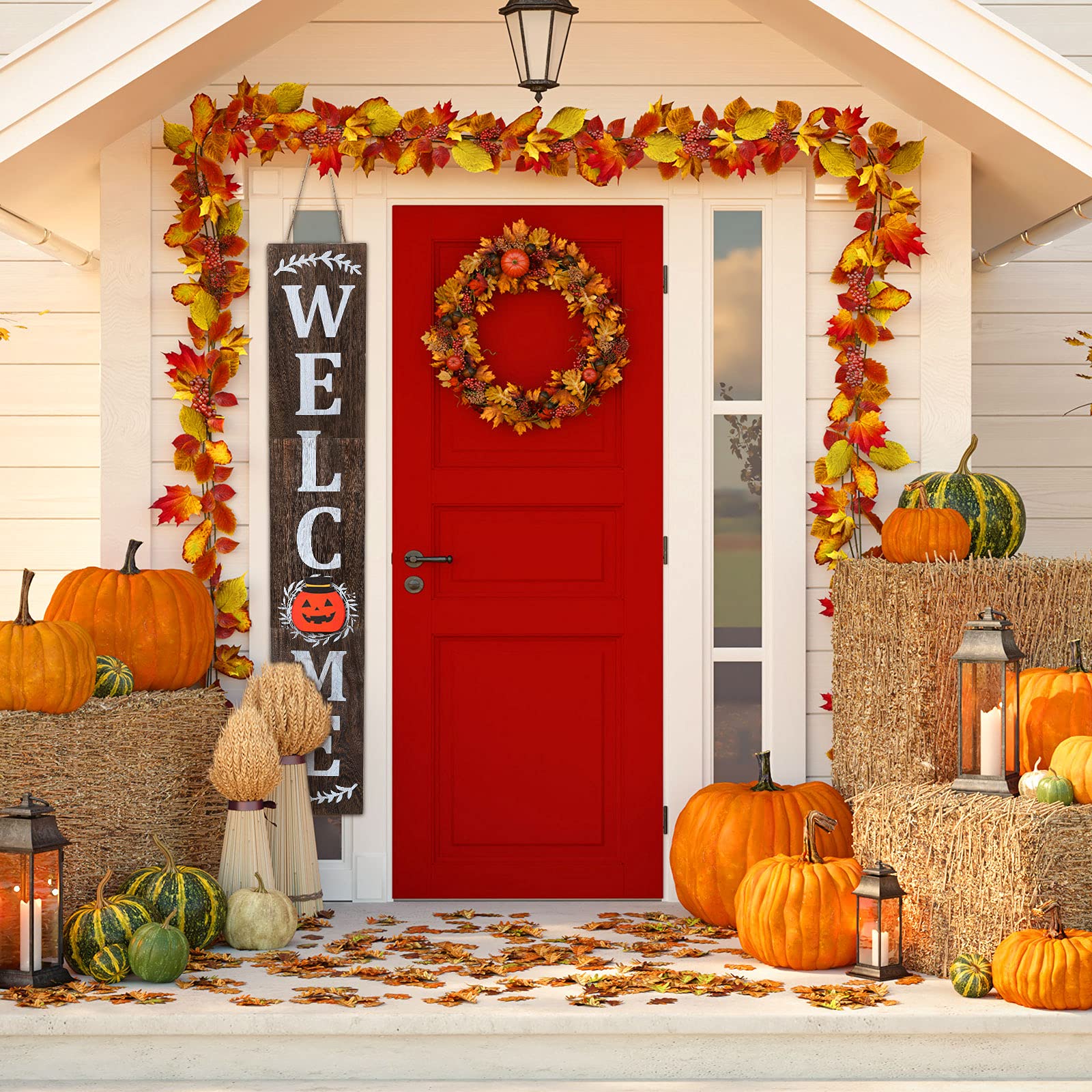 Jetec Welcome Sign For Front Door Interchangeable Wooden Welcome Porch Sign Hanging Outdoor Decoration Replaceable Wood Welcome