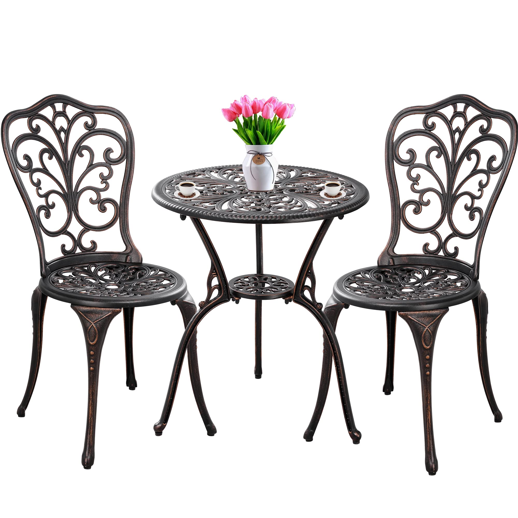 Withniture Outdoor Bistro Set 3 Piece Patio Bistro Set with Umbrella Hole, Weather Resistant Bistro Table and Chairs Set of 2 fo