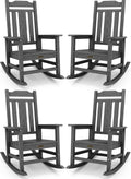 Serwall Gray Outdoor Rocking Chair Set Of 4, All Weather Patio Rocking Chair, Hdpe Poly Rocking Chair For Adults, Heavy Duty Front Porch Rocker