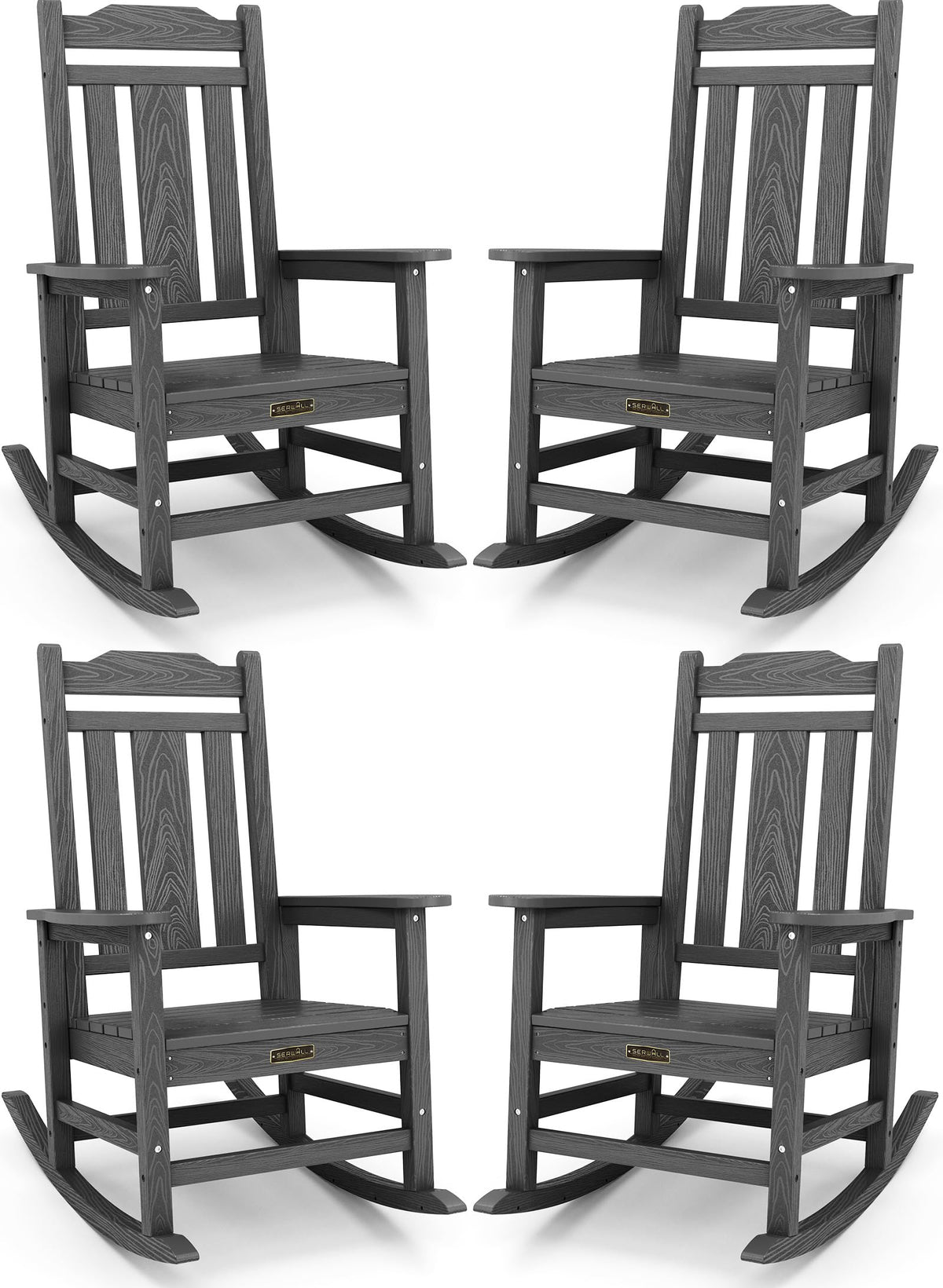 Serwall Gray Outdoor Rocking Chair Set Of 4, All Weather Patio Rocking Chair, Hdpe Poly Rocking Chair For Adults, Heavy Duty Front Porch Rocker