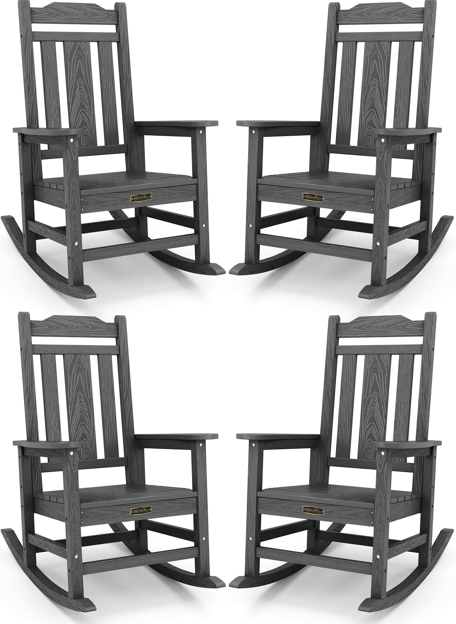 Serwall Gray Outdoor Rocking Chair Set Of 4, All Weather Patio Rocking Chair, Hdpe Poly Rocking Chair For Adults, Heavy Duty Front Porch Rocker
