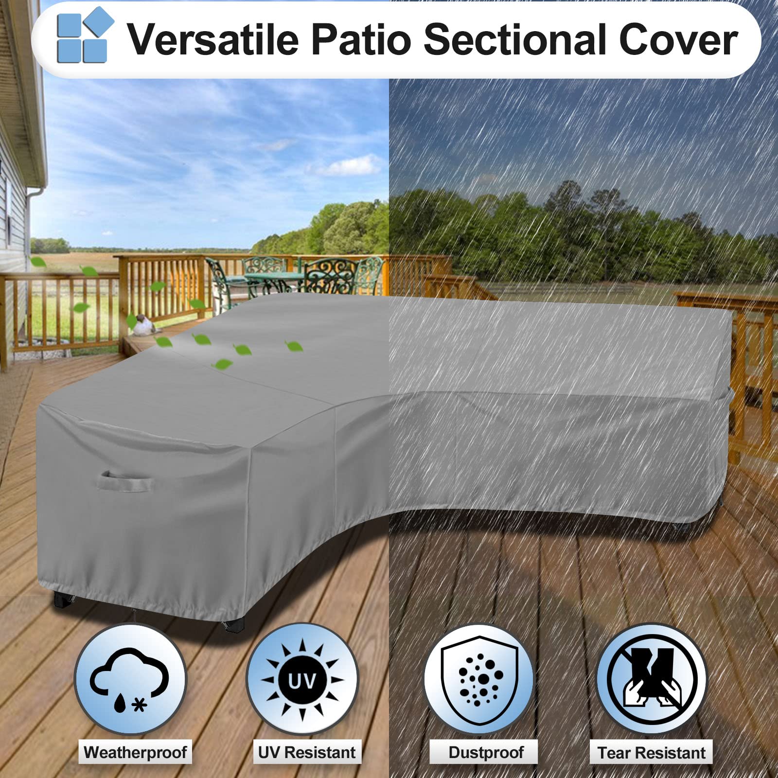Outdoorlines Waterproof Outdoor Patio Sectional Cover - Uv Resistant & Windproof V-Shaped Patio Furniture Covers For Deck, Lawn And Backyard, 420D Heavy Duty Couch Cover 100' L (On Each Side) Gray