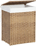 SONGMICS Handwoven Laundry Basket, 90L Synthetic Rattan Clothes Hamper with Lid and Handles, Foldable, Removable Liner Bag, Natu