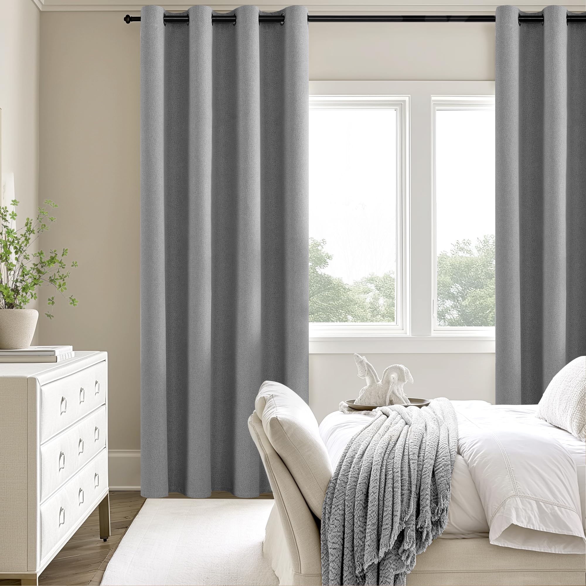 Chrisdowa Gray Linen Blackout Curtains 96 Inches Long For Bedroom Nursery Living Room Darkening Grey Grommet Curtain Drapes 2 Pa